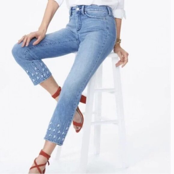 NYDJ Sheri Slim Ankle Palm Dot Embroidery HemJeans - Picture 7 of 15